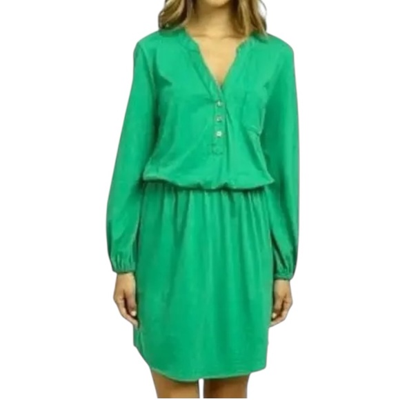 Lilly Pulitzer Beckett Kelly Green Drop Waist Blouson Jersey Knit Mini Dress - M - Picture 1 of 15